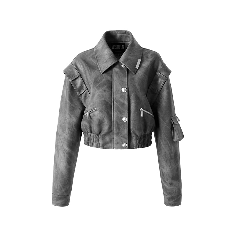 Motorcycle Leather Jacket Short Splicing Lapel Jacket