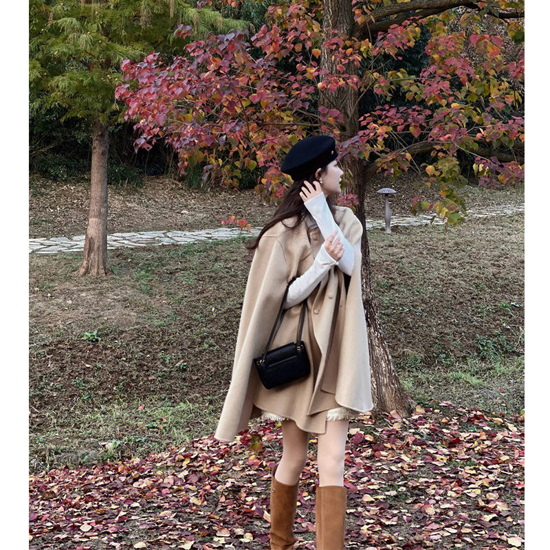 Khaki Cloak Style Cashmere Coat