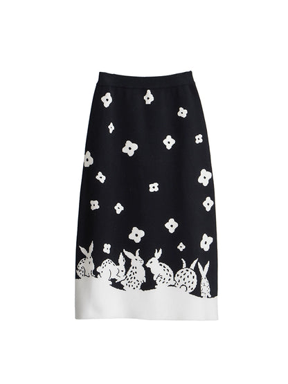 Flower Rabbit A-line Knitted Skirt