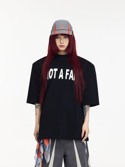 Slogan Letter - Printed Shoulder Pad T-shirt