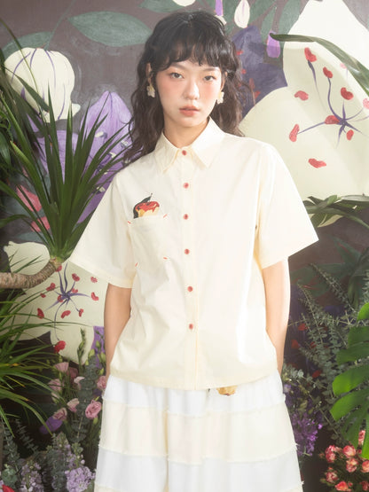 Hand Painted Apple Pattern Beige Shirt