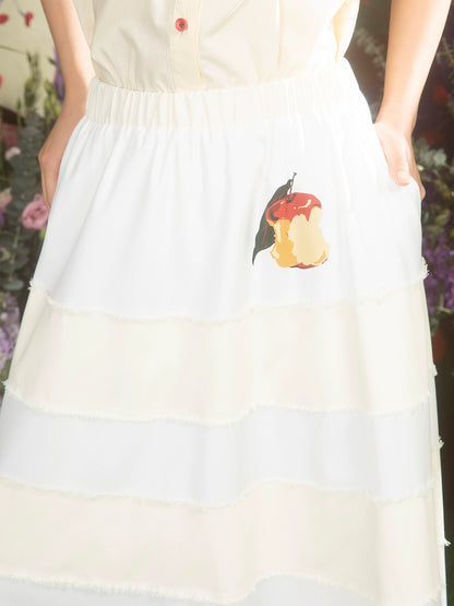 Estampado de manzana roja: beige contrast media falda