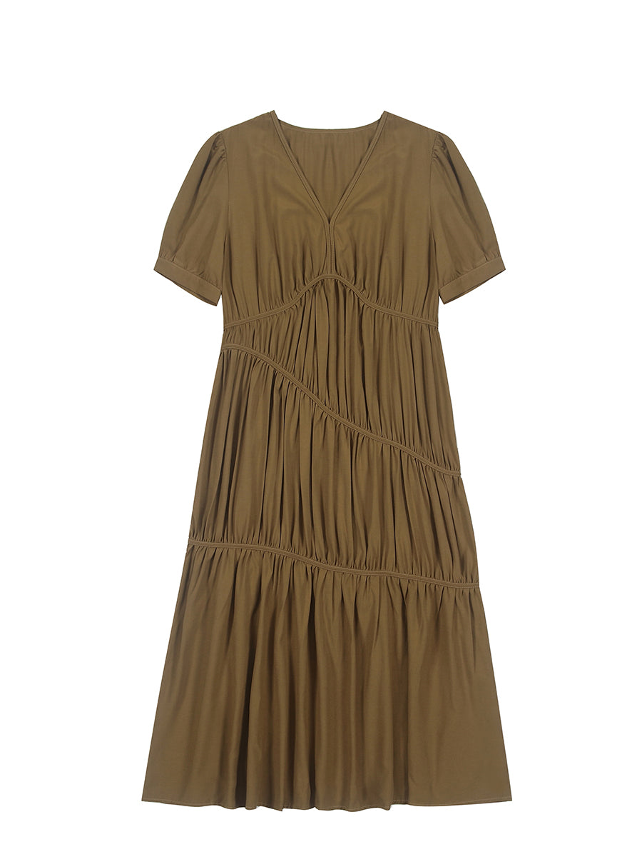 Pleated V-Neck Dress