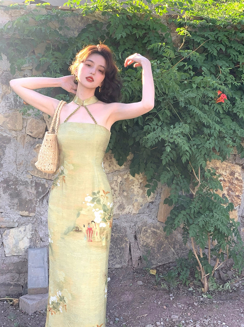 Elegant Beaded Off-Shoulder Qipao: Summer's Radiant Dress