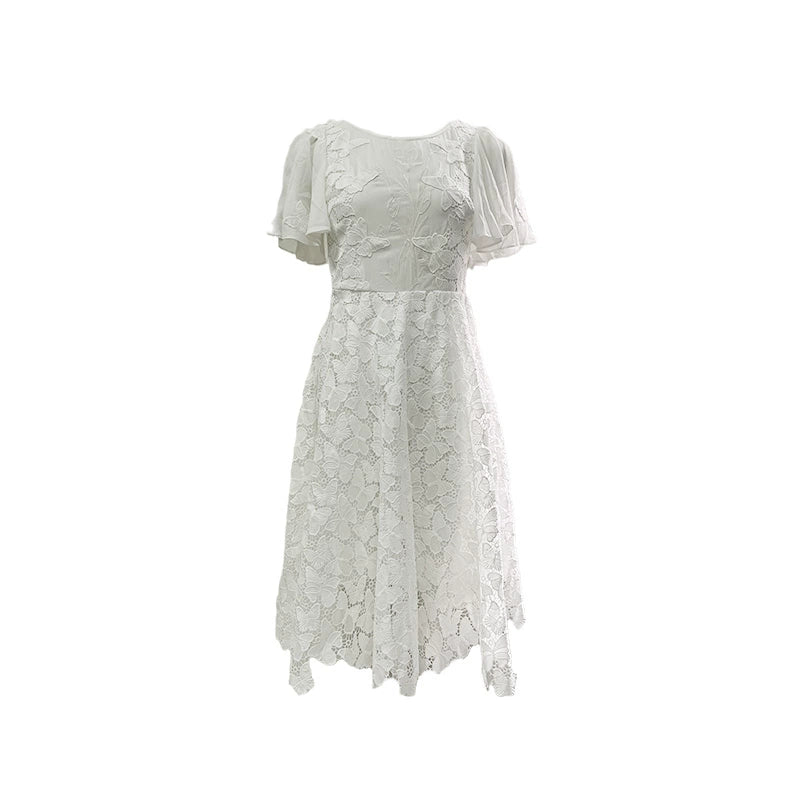 White Butterfly Spliced Long Dress