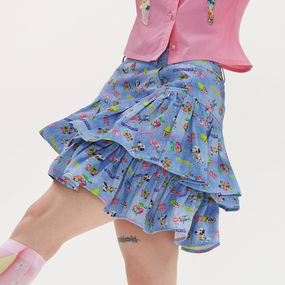 Vintage Denim Ruffle Skirt