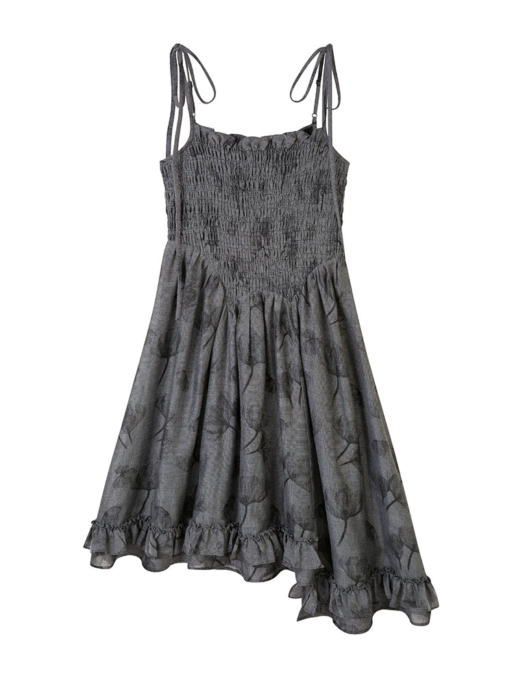 Grey Fragmented Flower - French Dress