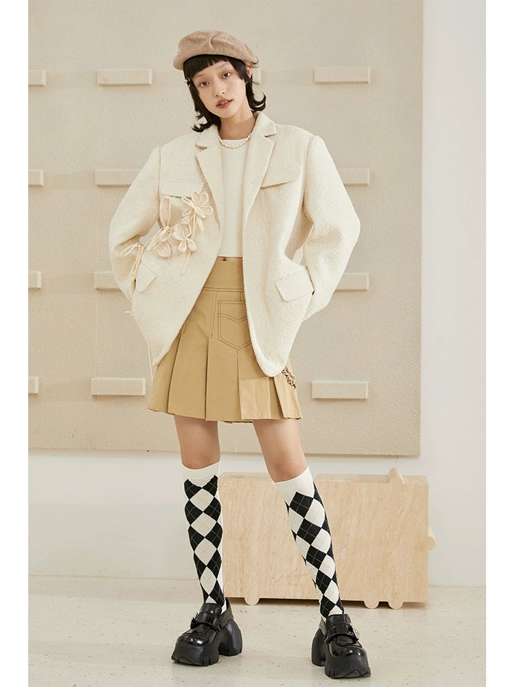 Woolen 3D Flower - Detachable Suit Coat