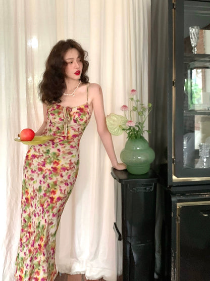 French Vintage Rose Dress: Summer's Fish Tail Elegance