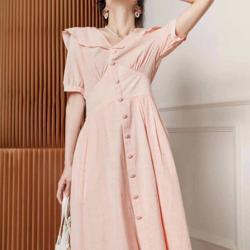 Pink French V-Neck Dress