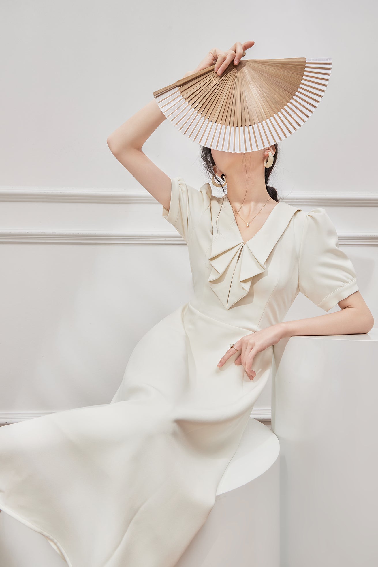 Elegant White French Summer Dress.