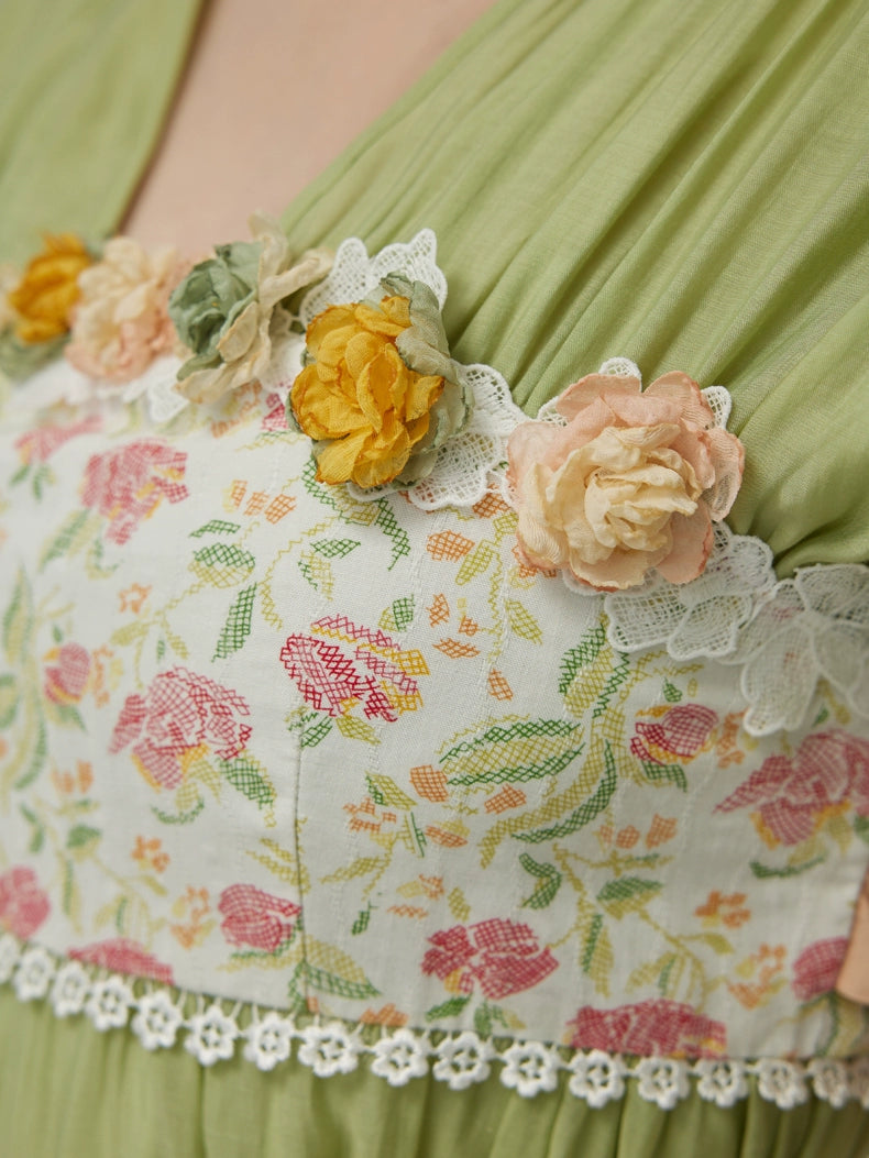 Green Lace Bow Tie Dress