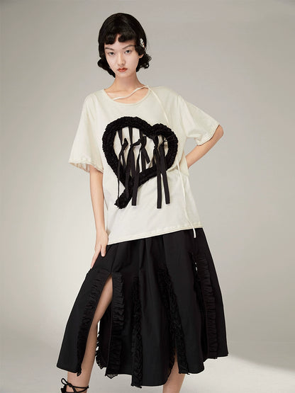 Love Lace -tie Bow Loose T -Shirt