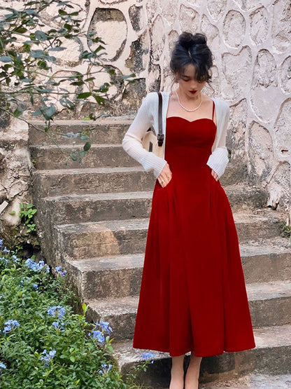 Velvet Elegance: Spring's Slim Mid-Length Dress