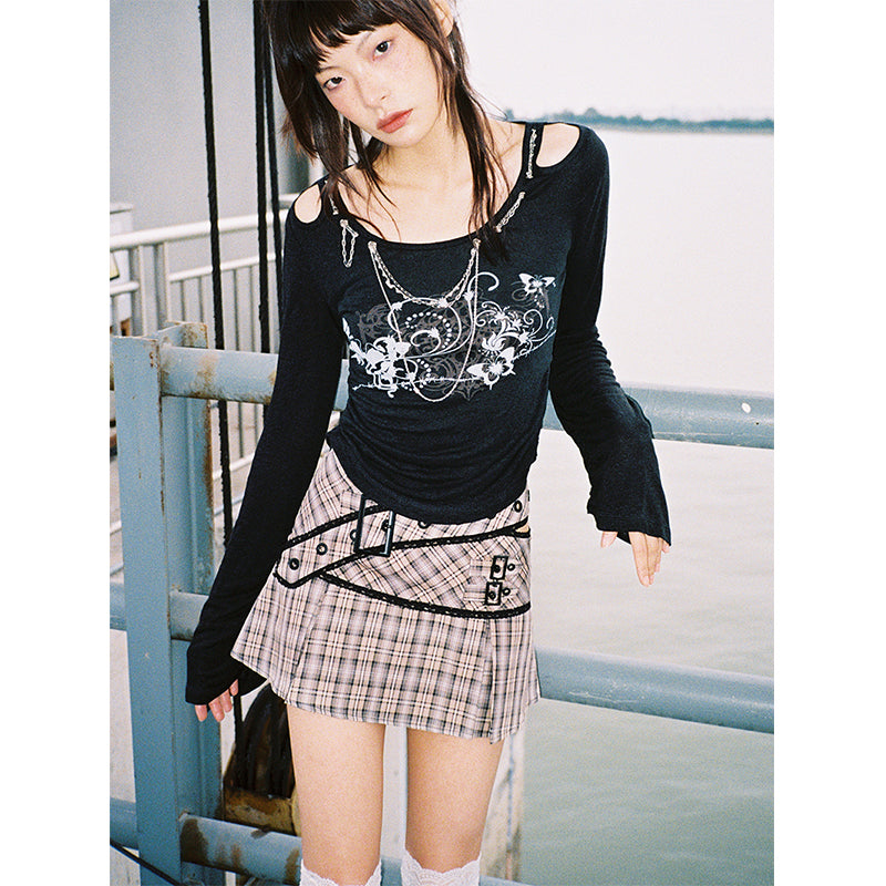 Punk Butterfly Print Long Sleeve Top