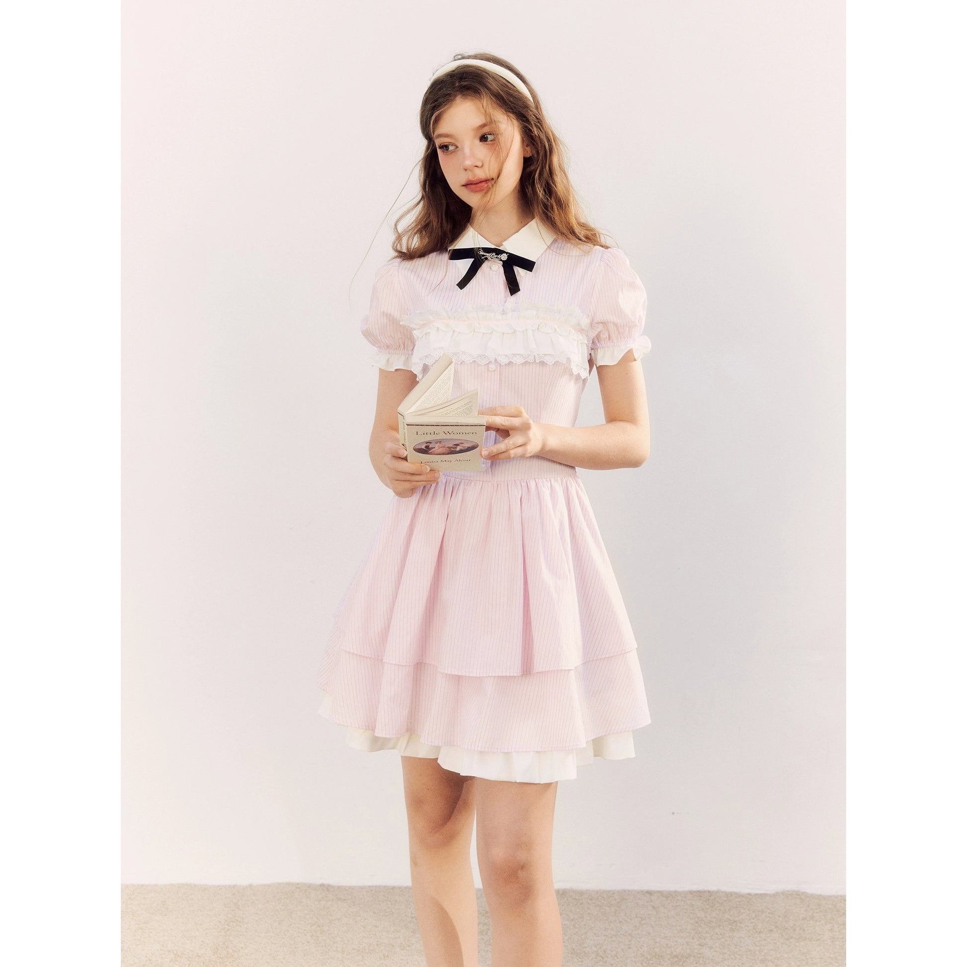 Pink Stripe Waist-Tie Shirt Dress