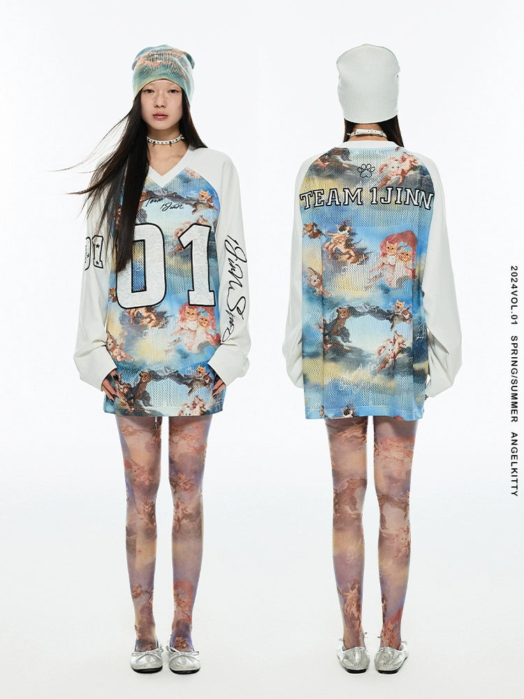 T-shirt a stampa retrò di grandi dimensioni