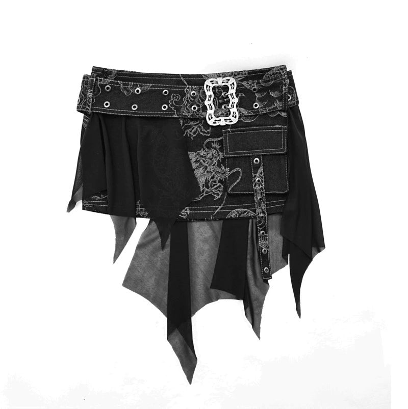 Punk Dragon Denim Half Skirt