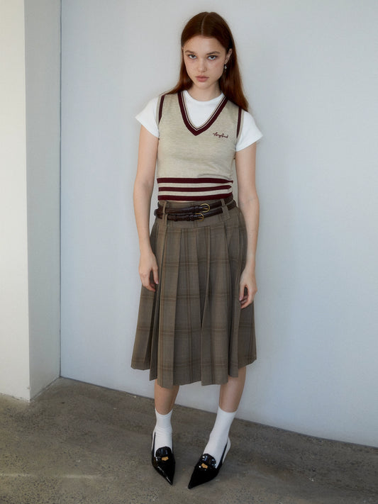 Coffee Double Belt Skirt