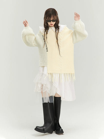 Cheese Cream - Tassel Spliced Sweater