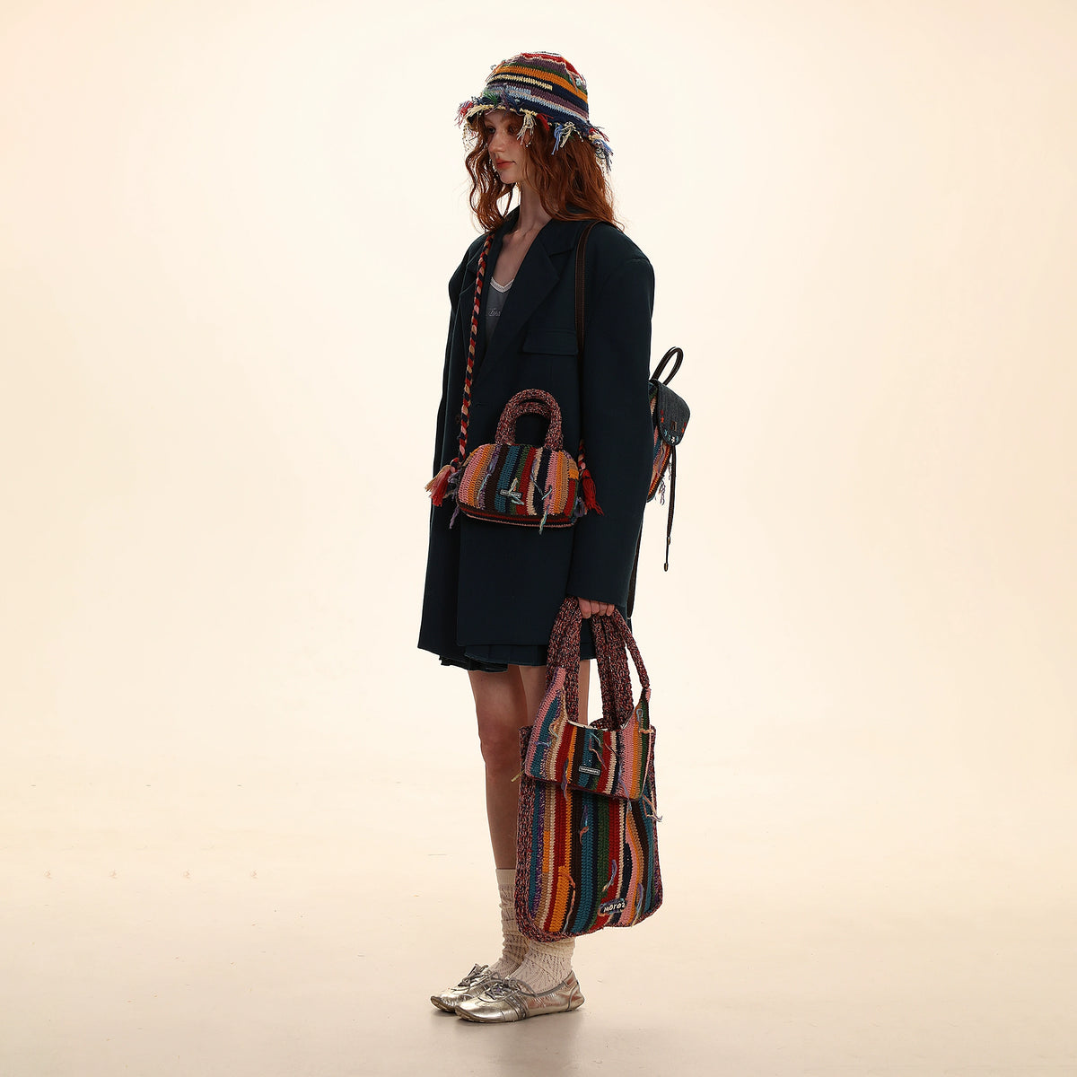 Vertical Stripe Tassel Underarm Bag