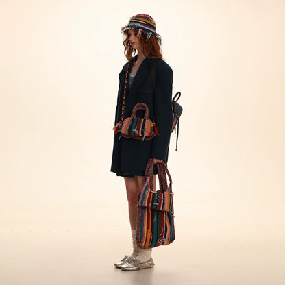 Vertical Stripe Tassel Underarm Bag