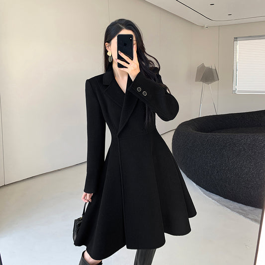 Black Woolen Waist Style Coat