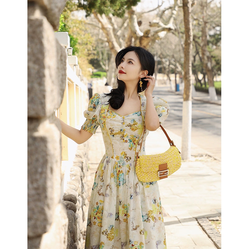 Lemon Milk Shell Cotton Waist Dress