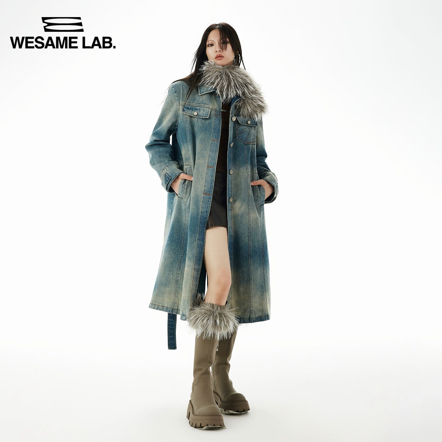 Winter Detachable Imitation Mink Fur Collar Coat