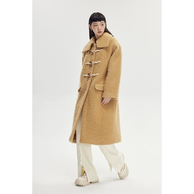 Bullhorn Button - Long Beige Wool Coat