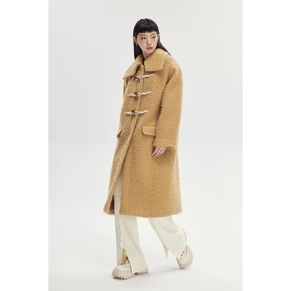 Bullhorn Button - Long Beige Wool Coat