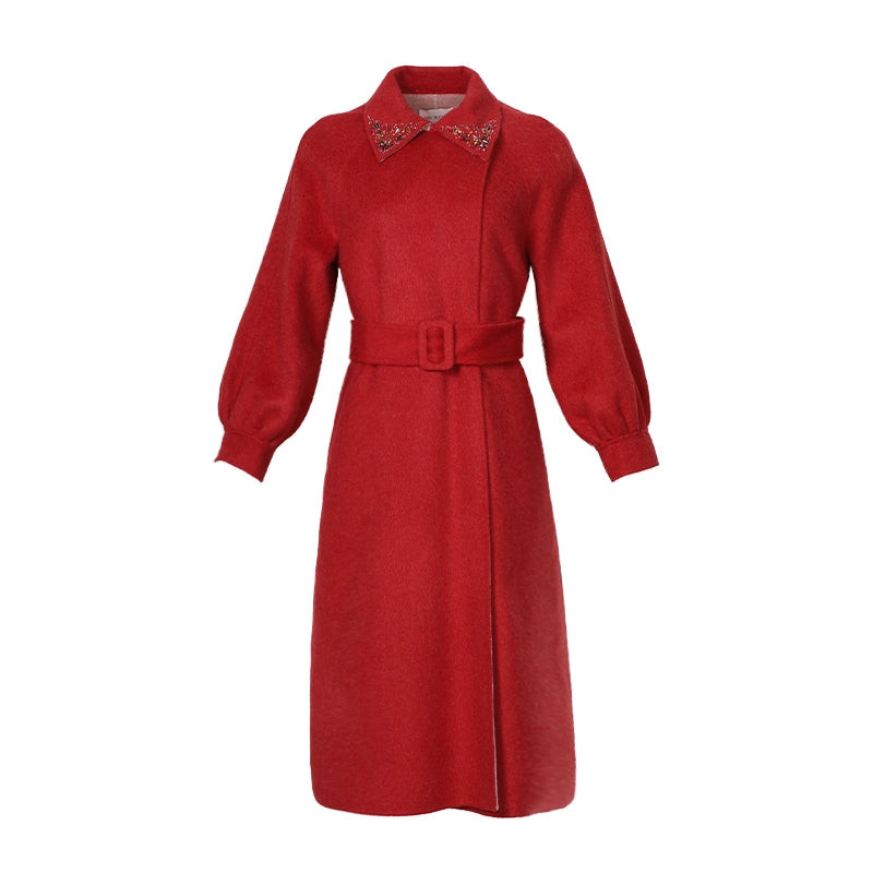 Red Hepburn Christmas Handmade Wool Coat