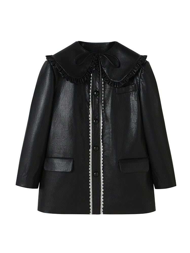 Milk Cool - Detachable Collar Leather Coat