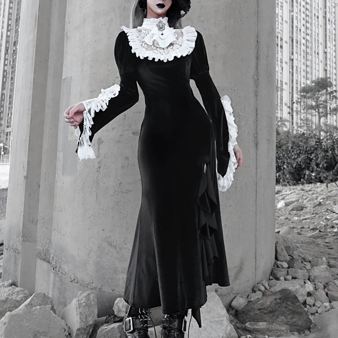 Vampire Velvet Long Fish Tail Dress -Sophisticated style and luxury dress Serendute Vampire Velvet Long Fish Tail Dress -Sophisticated style and luxury dress Serendute