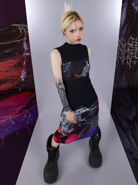 Psychedelic Mesh High Neck Vest