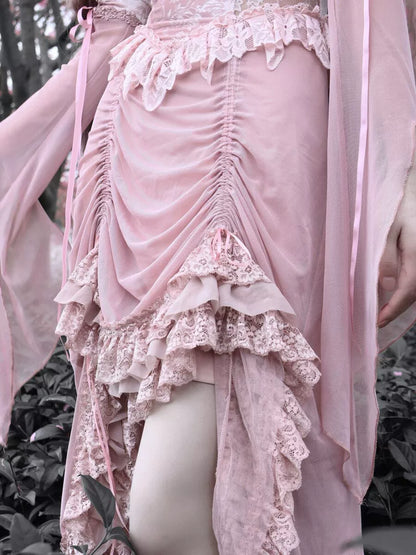 Sakura Velvet Pink Lace Strap Dress
