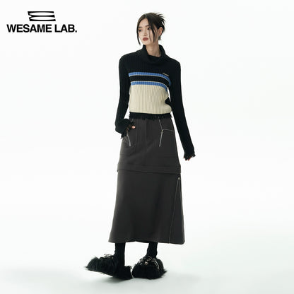 Heavy Draped Fashion Commuting Stitched Zippered Split Skirt