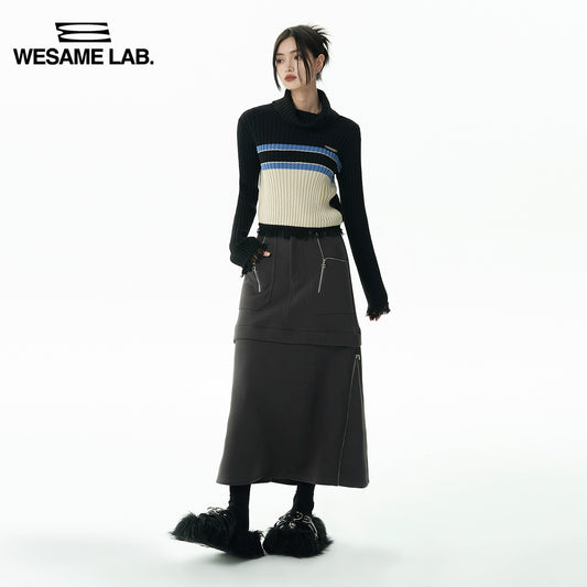 Heavy Draped Fashion Commuting Stitched Zippered Split Skirt