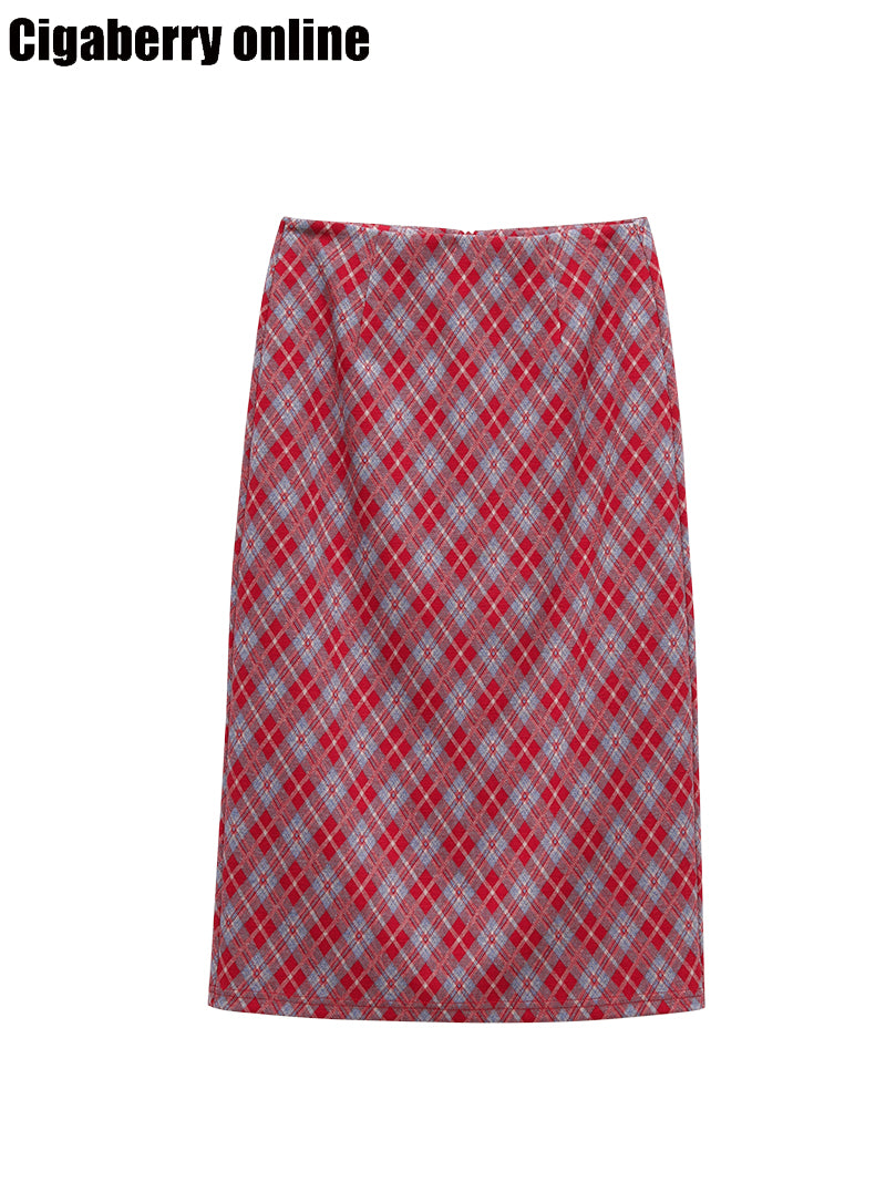 Red Plaid Knit Dress