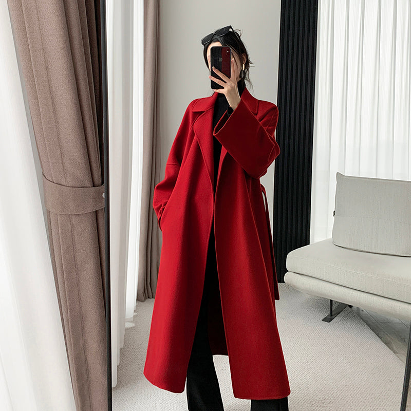 Red Hepburn Style Wool Coat