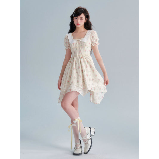Cream Flower Tea Dress