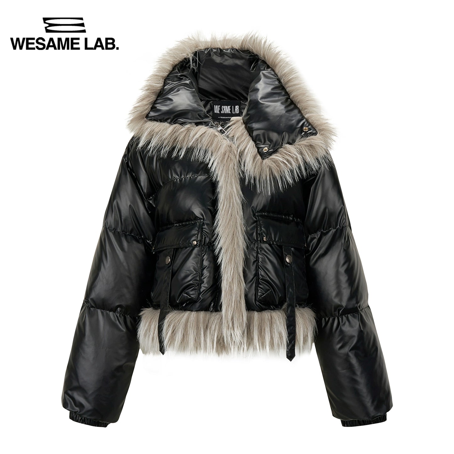 Eco-Friendly Leather Warm Lightweight Fur Pocket Down Coat