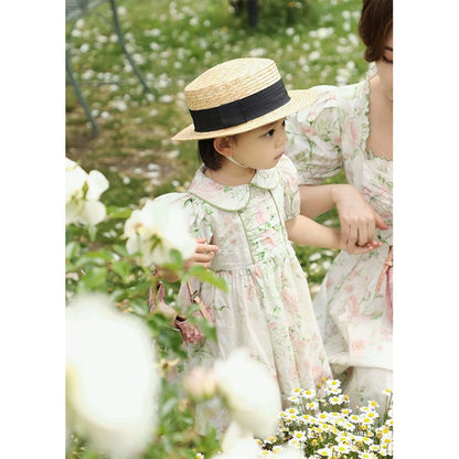 French Parent-Child Printed Strap Dress Set