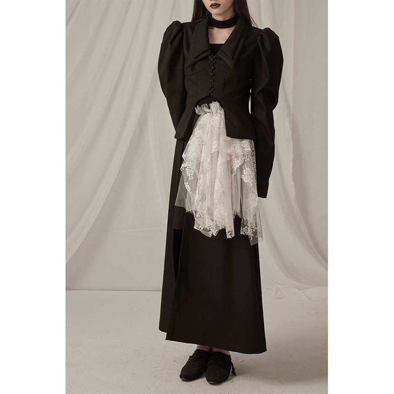 Lace Spliced Black A-line Skirt