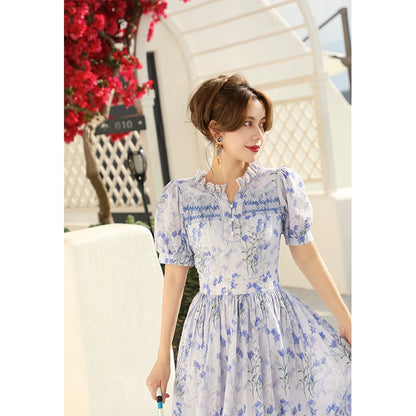 Spring in the Flowers Bubble Sleeve Wrap Dress