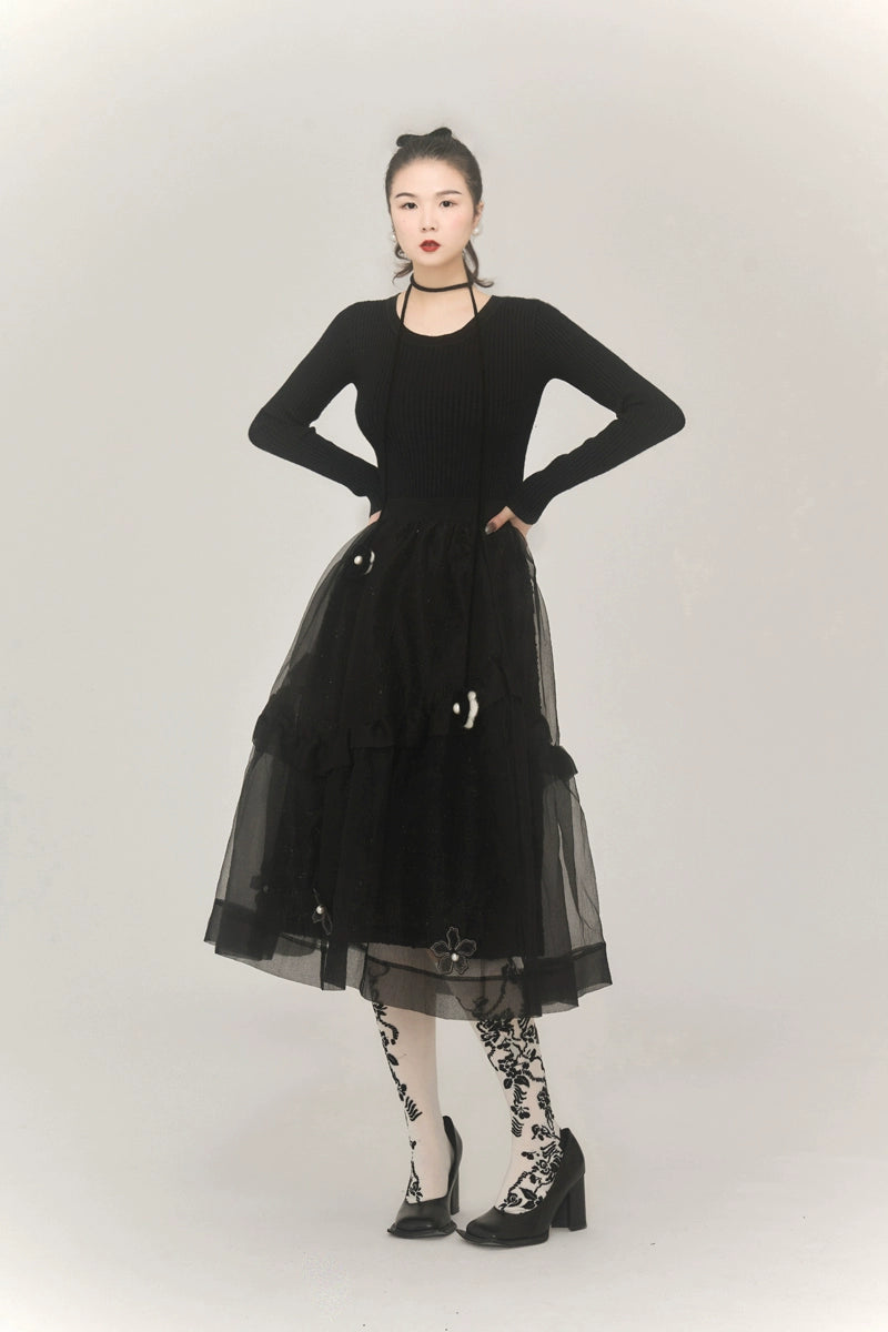 Black Woolen Organza Skirt