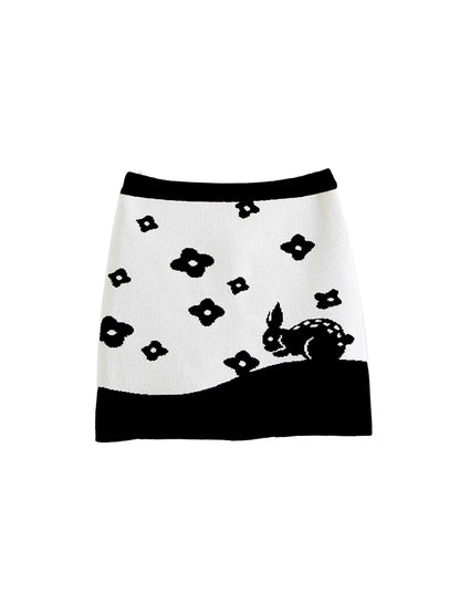 Flower Rabbit Jacquard A-line Skirt