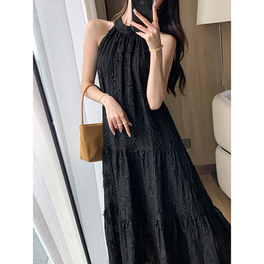 Black neck knit dress