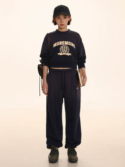 Pantaloni regolabili in denim ricamato con toppa