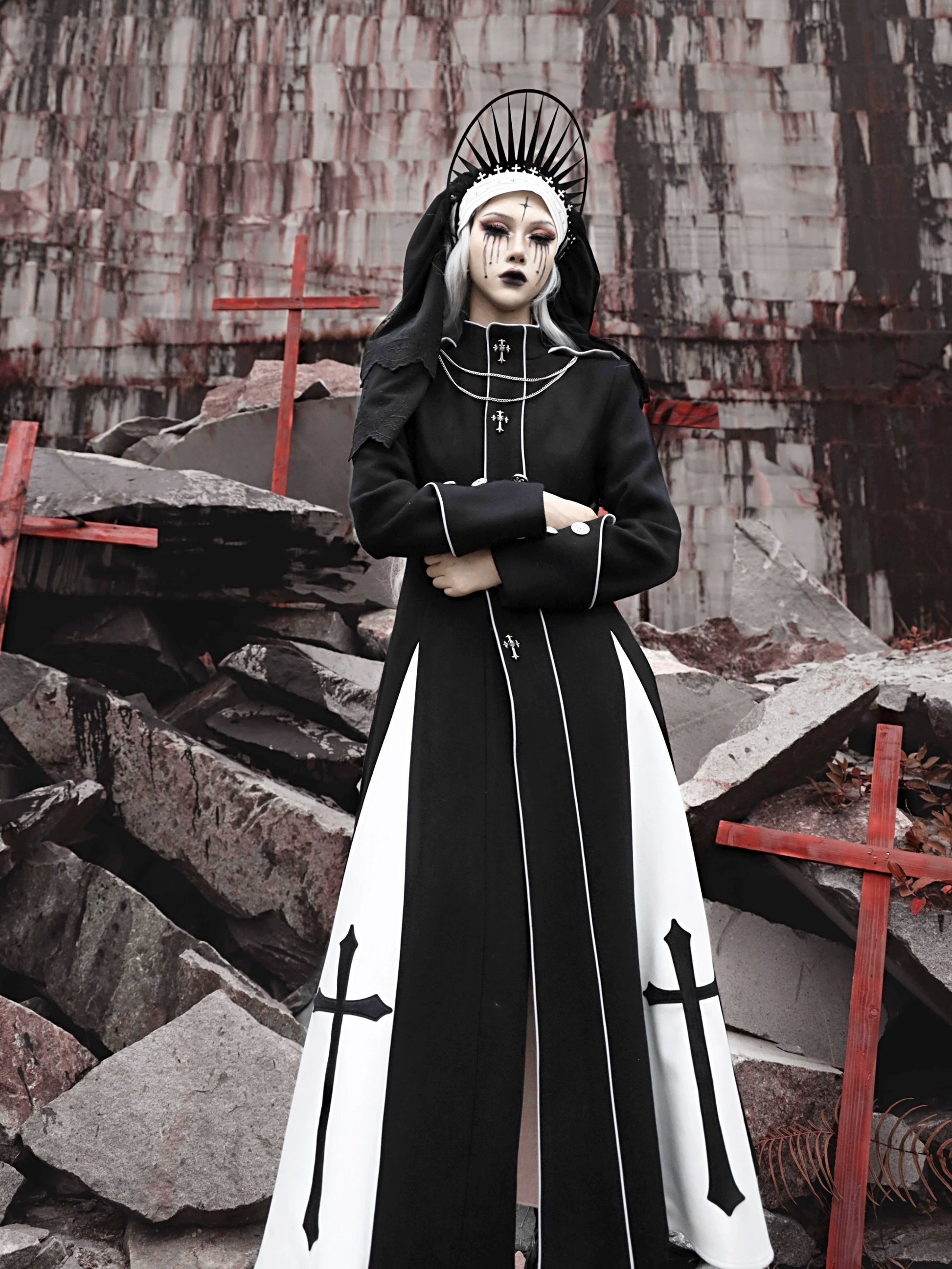 Sister Gothic Cross Woolen Coat